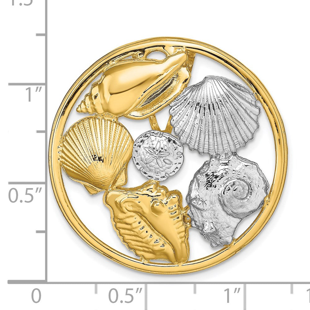 Million Charms 14K Yellow Gold Themed With Rhodium-Plated Shell Cluster In Round Frame Charm