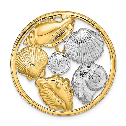 Million Charms 14K Yellow Gold Themed With Rhodium-Plated Shell Cluster In Round Frame Charm