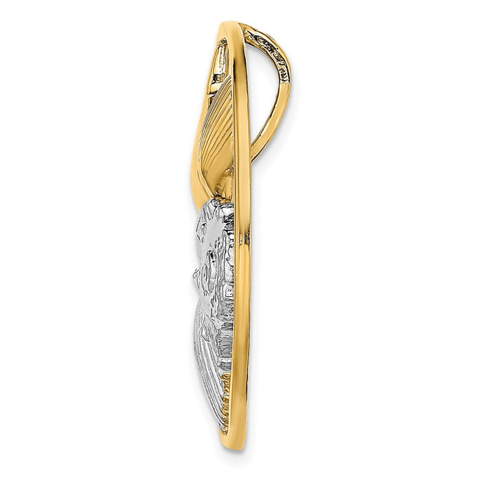 Million Charms 14K Yellow Gold Themed With Rhodium-Plated Shell Cluster In Round Frame Slide
