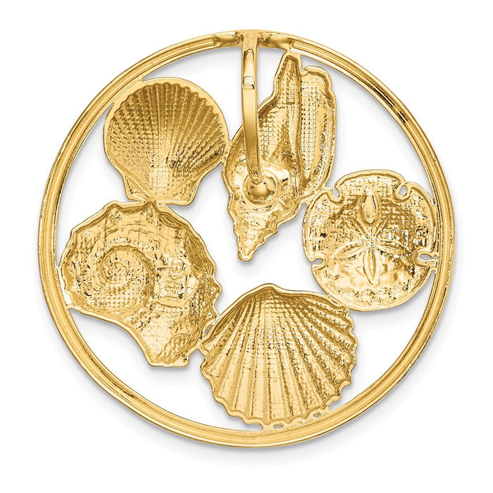 Million Charms 14K Yellow Gold Themed With Rhodium-Plated Shell Cluster In Round Frame Slide