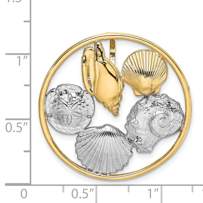 Million Charms 14K Yellow Gold Themed With Rhodium-Plated Shell Cluster In Round Frame Slide