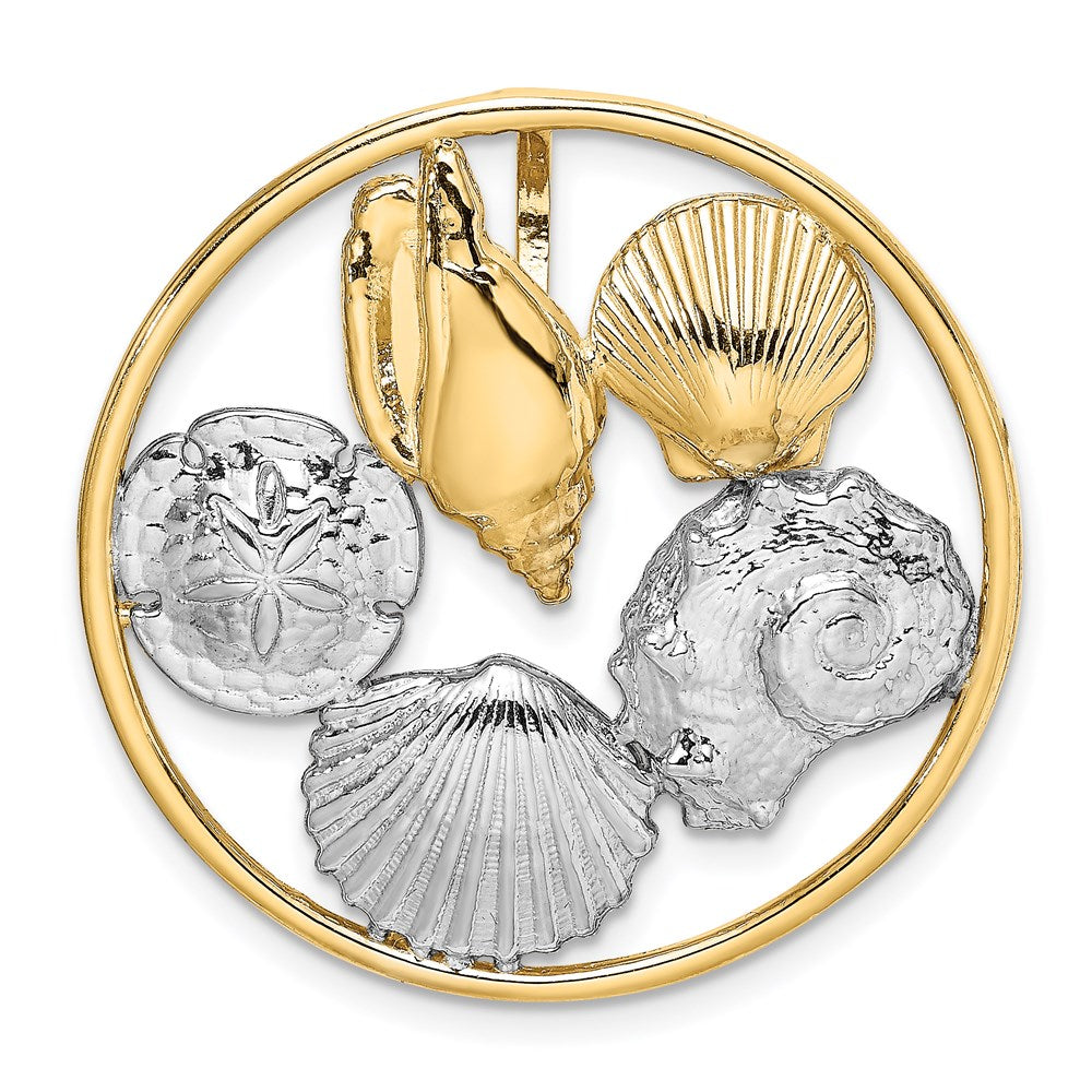 Million Charms 14K Yellow Gold Themed With Rhodium-Plated Shell Cluster In Round Frame Slide