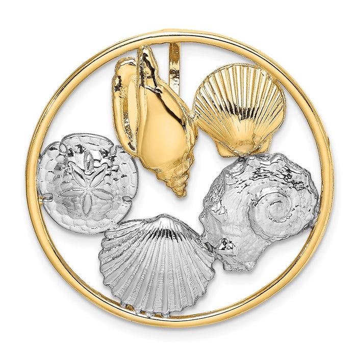 Million Charms 14K Yellow Gold Themed With Rhodium-Plated Shell Cluster In Round Frame Slide
