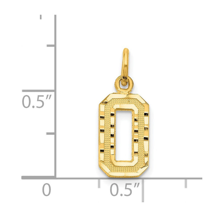 Million Charms 14K Yellow Gold Themed Casted Small Diamond Cut Number 0 Charm