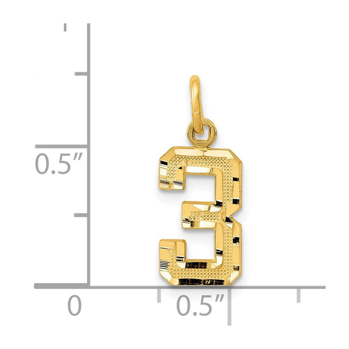 Million Charms 14K Yellow Gold Themed Casted Small Diamond Cut Number 3 Charm