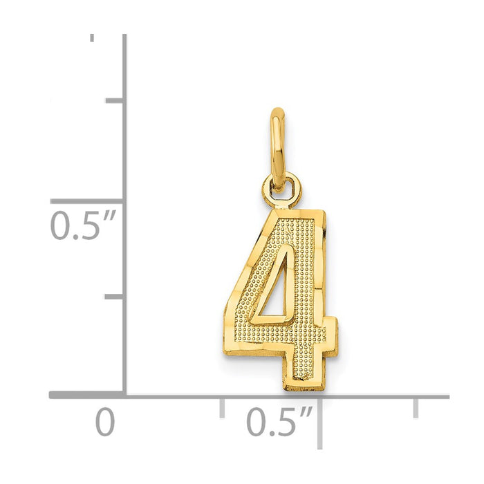 Million Charms 14K Yellow Gold Themed Casted Small Diamond Cut Number 4 Charm