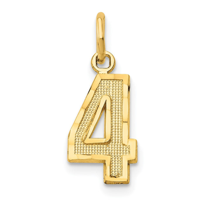 Million Charms 14K Yellow Gold Themed Casted Small Diamond Cut Number 4 Charm