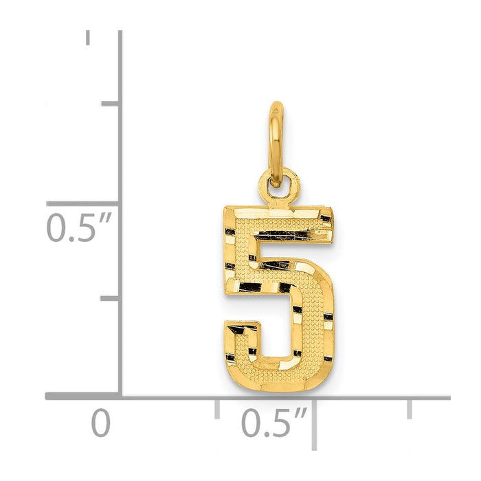 Million Charms 14K Yellow Gold Themed Casted Small Diamond Cut Number 5 Charm