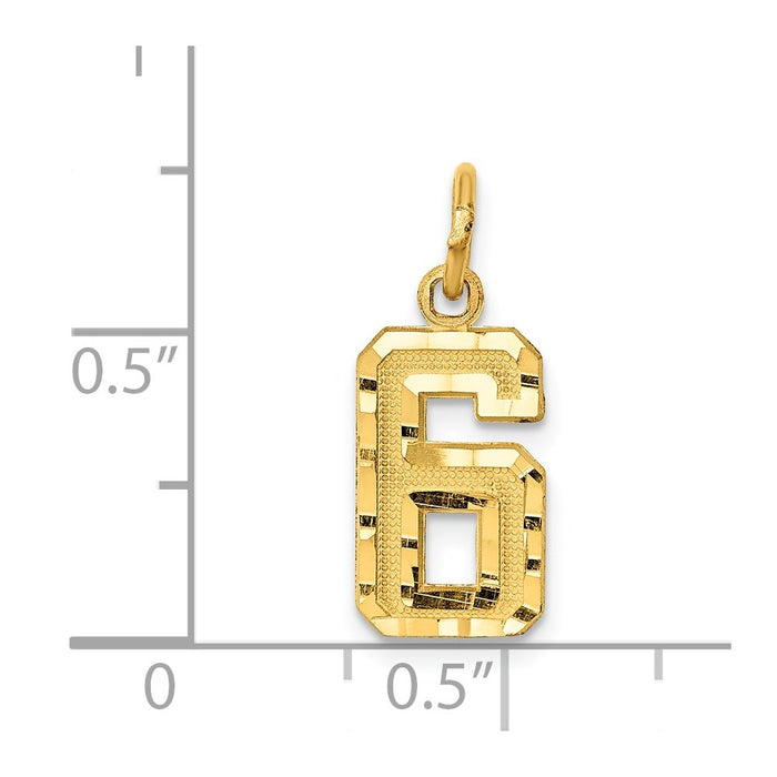 Million Charms 14K Yellow Gold Themed Casted Small Diamond Cut Number 6 Charm