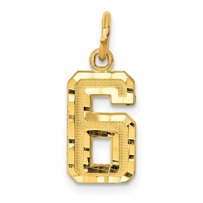 Million Charms 14K Yellow Gold Themed Casted Small Diamond Cut Number 6 Charm