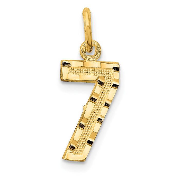 Million Charms 14K Yellow Gold Themed Casted Small Diamond Cut Number 7 Charm