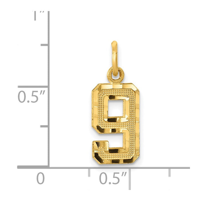 Million Charms 14K Yellow Gold Themed Casted Small Diamond Cut Number 9 Charm