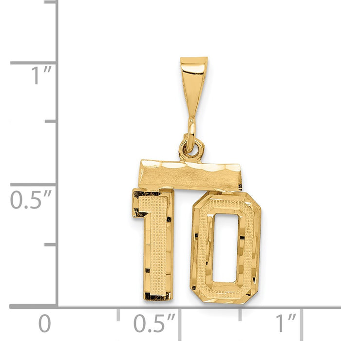 Million Charms 14K Yellow Gold Themed Small Diamond-Cut Number 10 Charm