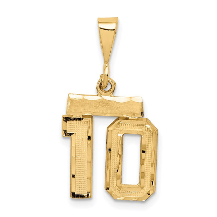 Million Charms 14K Yellow Gold Themed Small Diamond-Cut Number 10 Charm