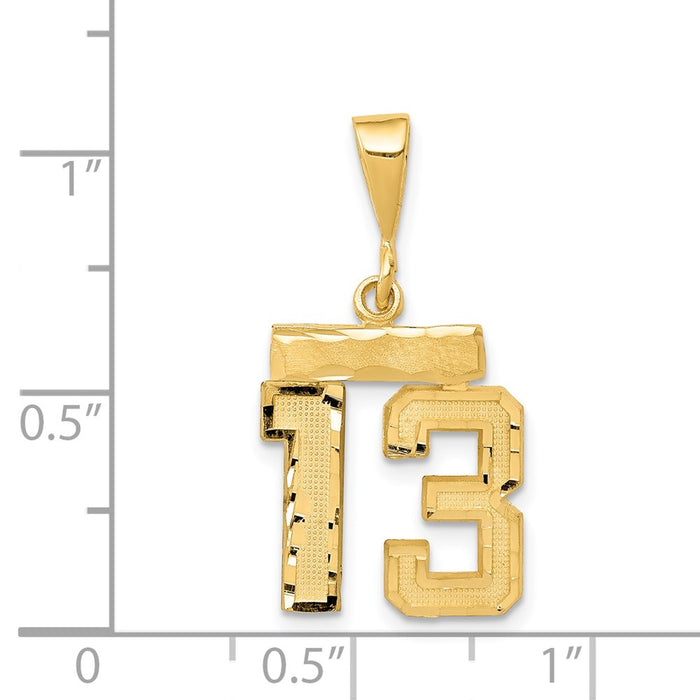 Million Charms 14K Yellow Gold Themed Small Diamond-Cut Number 13 Charm