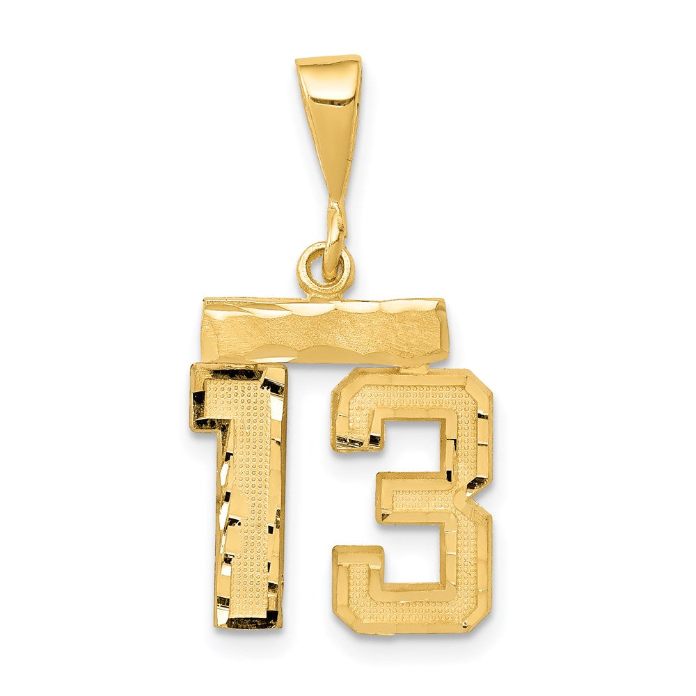 Million Charms 14K Yellow Gold Themed Small Diamond-Cut Number 13 Charm