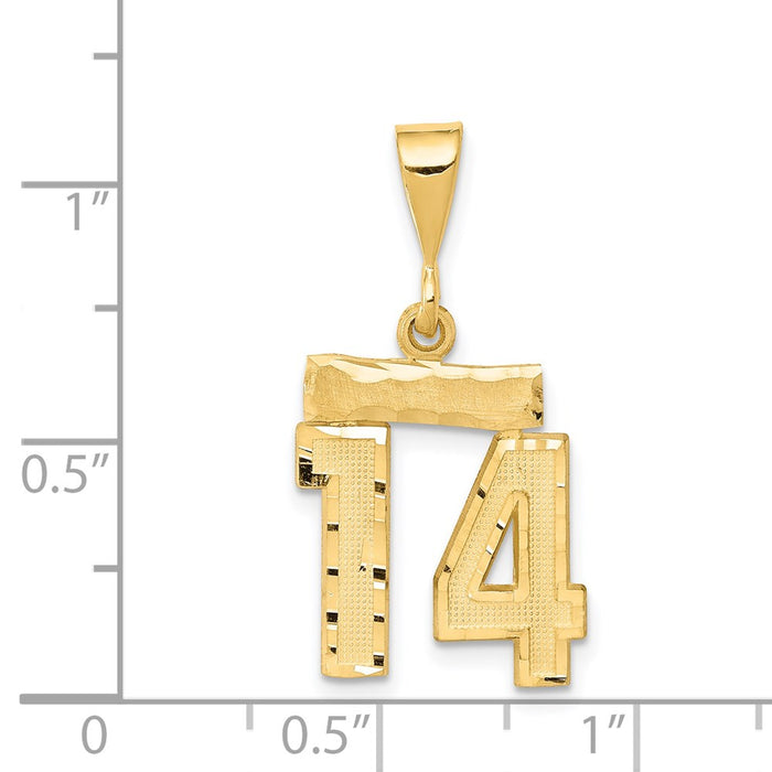 Million Charms 14K Yellow Gold Themed Small Diamond-Cut Number 14 Charm