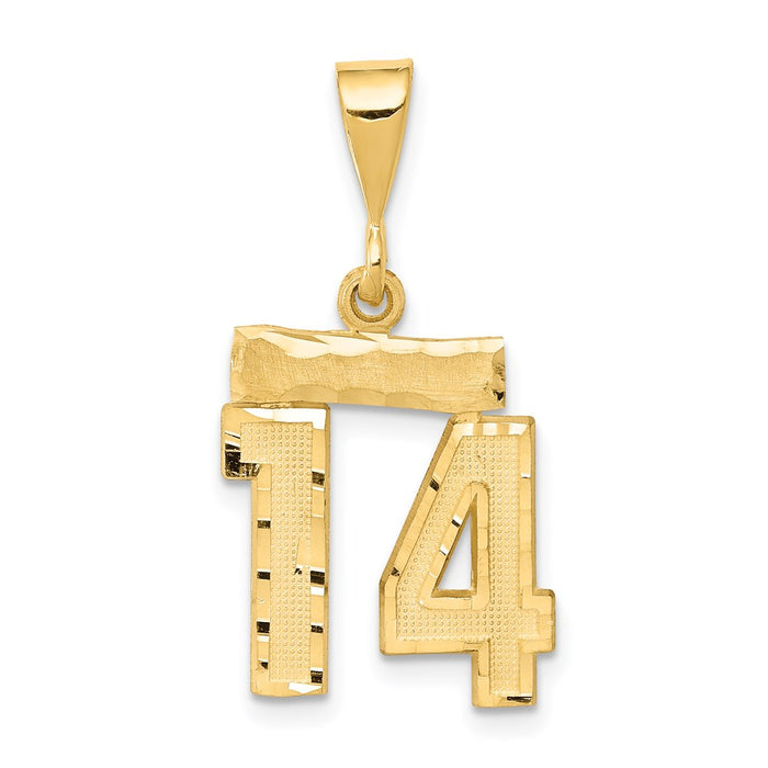 Million Charms 14K Yellow Gold Themed Small Diamond-Cut Number 14 Charm