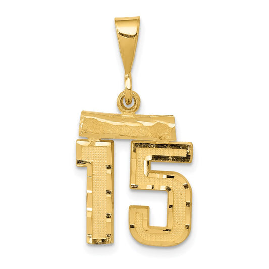 Million Charms 14K Yellow Gold Themed Small Diamond-Cut Number 15 Charm