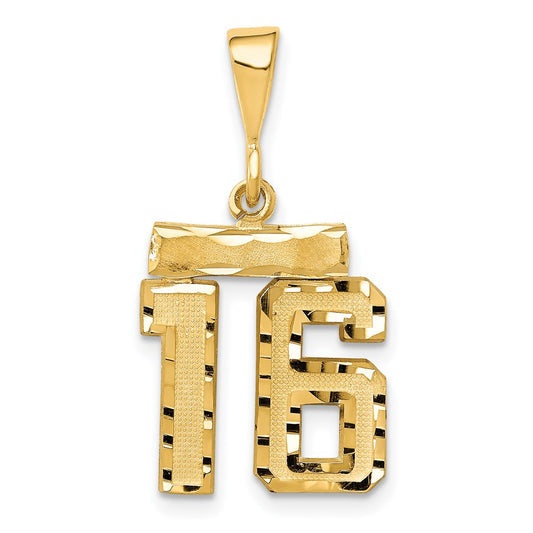 Million Charms 14K Yellow Gold Themed Small Diamond-Cut Number 16 Charm