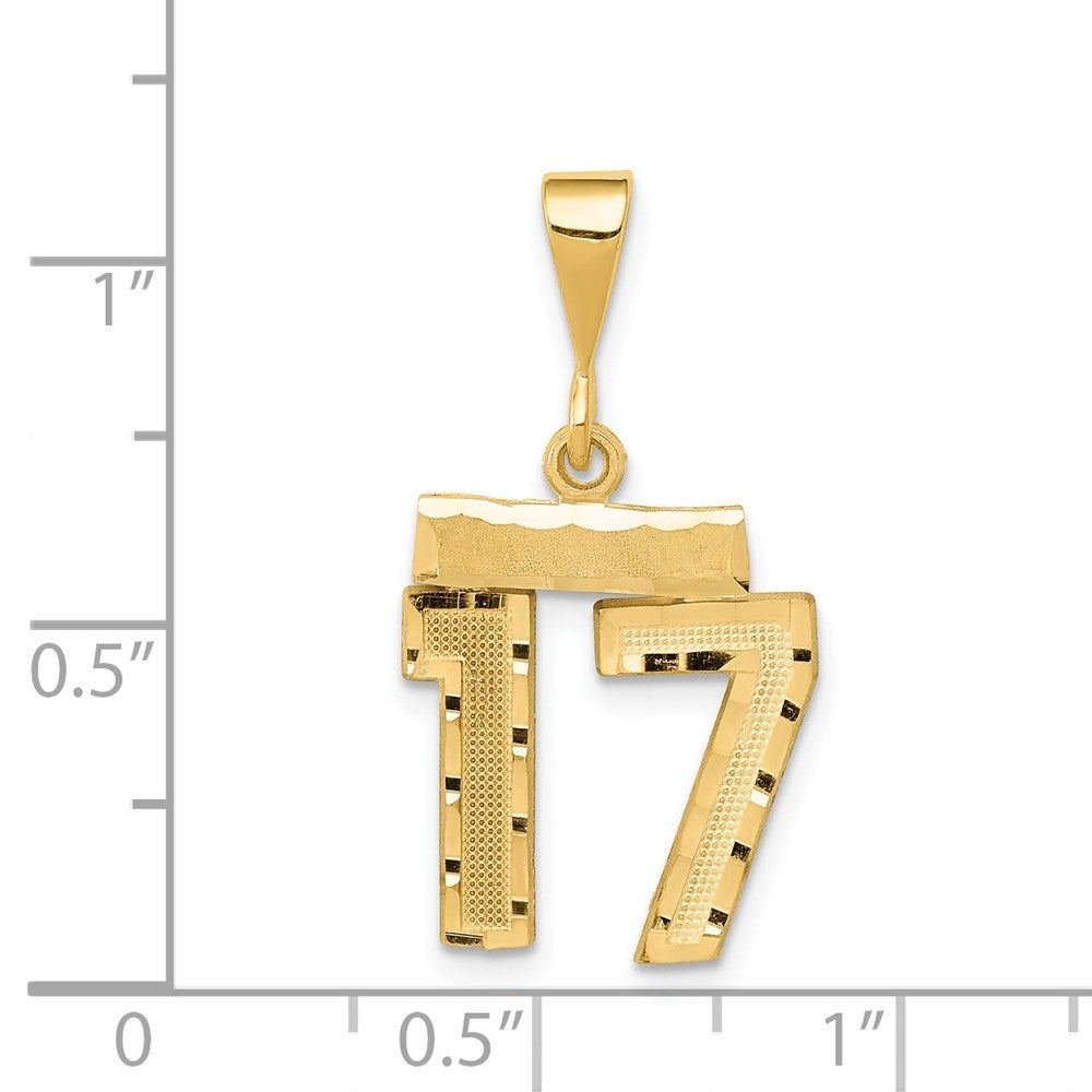 Million Charms 14K Yellow Gold Themed Small Diamond-Cut Number 17 Charm
