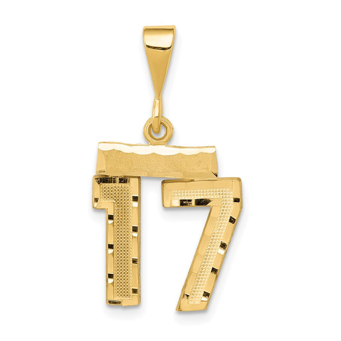 Million Charms 14K Yellow Gold Themed Small Diamond-Cut Number 17 Charm