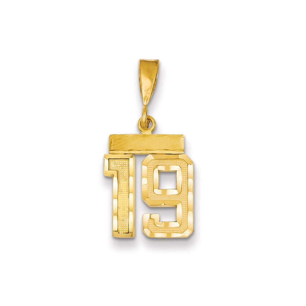 Million Charms 14K Yellow Gold Themed Small Diamond-Cut Number 19 Charm