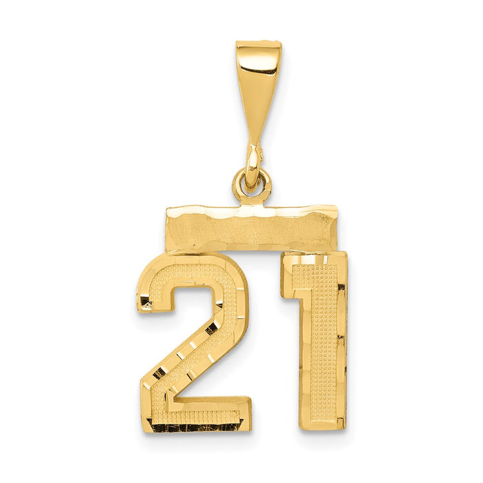 Million Charms 14K Yellow Gold Themed Small Diamond-Cut Number 21 Charm