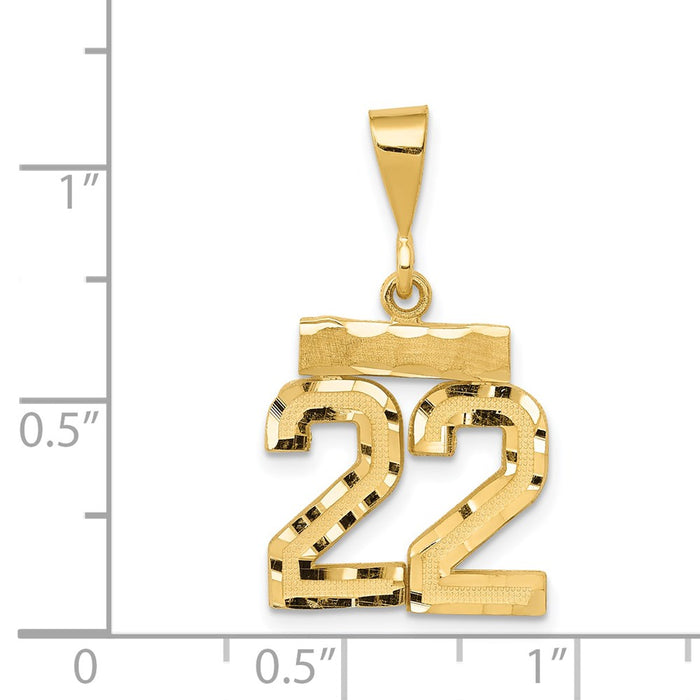Million Charms 14K Yellow Gold Themed Small Diamond-Cut Number 22 Charm