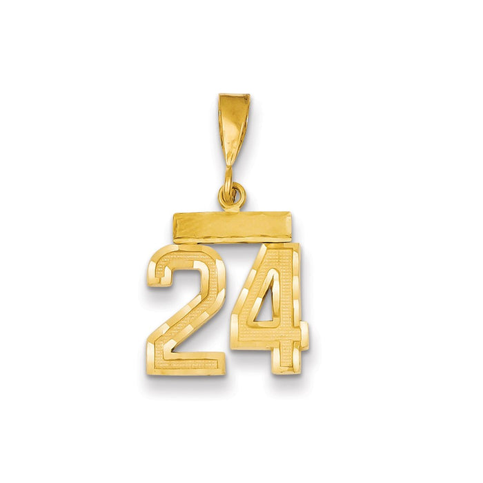 Million Charms 14K Yellow Gold Themed Small Diamond-Cut Number 24 Charm