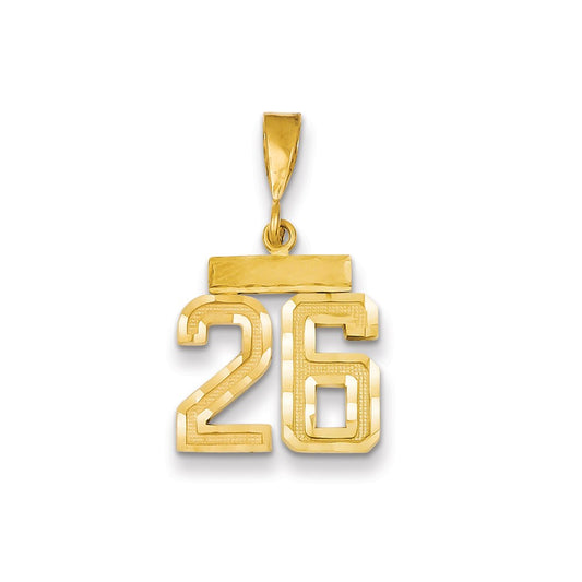 Million Charms 14K Yellow Gold Themed Small Diamond-Cut Number 26 Charm