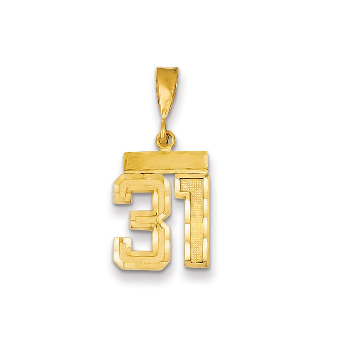 Million Charms 14K Yellow Gold Themed Small Diamond-Cut Number 31 Charm