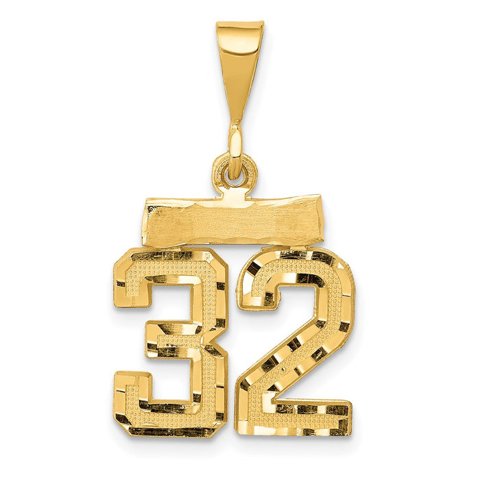Million Charms 14K Yellow Gold Themed Small Diamond-Cut Number 32 Charm