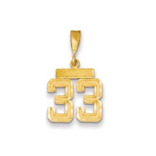 Million Charms 14K Yellow Gold Themed Small Diamond-Cut Number 33 Charm