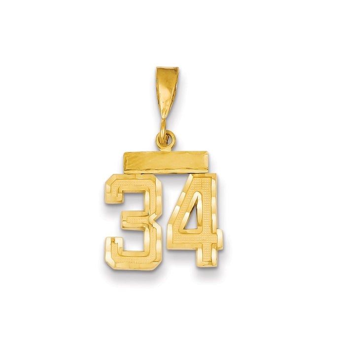 Million Charms 14K Yellow Gold Themed Small Diamond-Cut Number 34 Charm