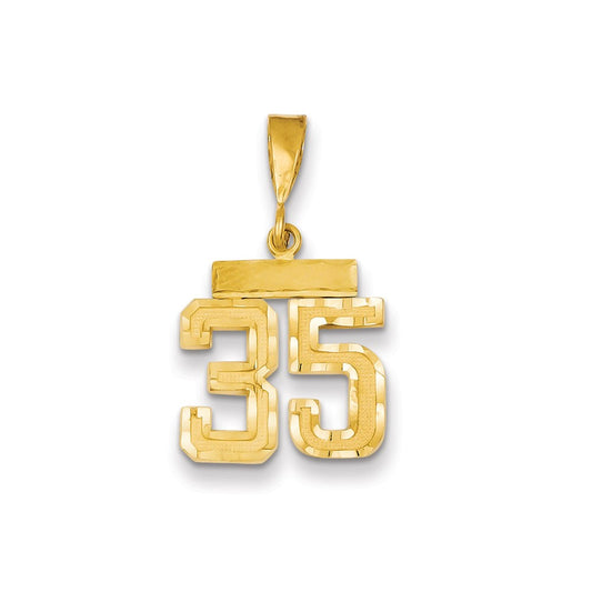 Million Charms 14K Yellow Gold Themed Small Diamond-Cut Number 35 Charm