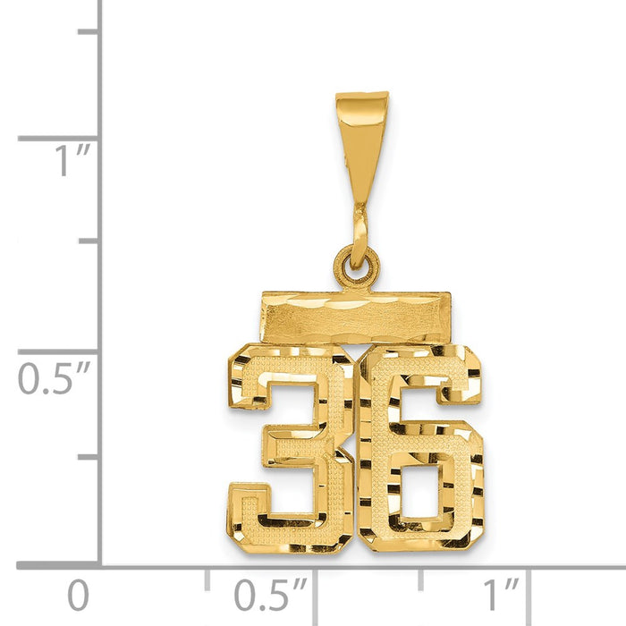 Million Charms 14K Yellow Gold Themed Small Diamond-Cut Number 36 Charm