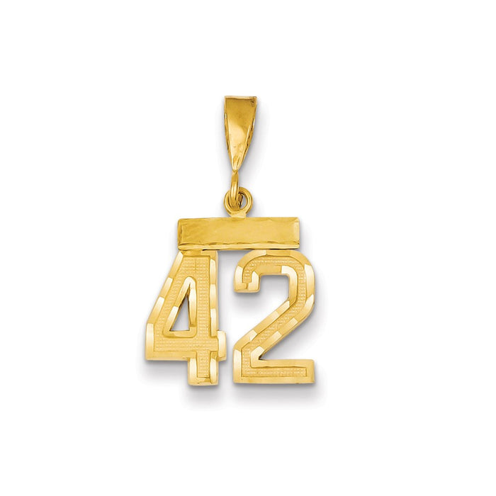 Million Charms 14K Yellow Gold Themed Small Diamond-Cut Number 42 Charm