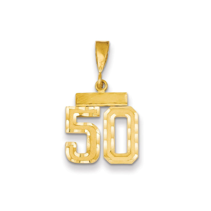 Million Charms 14K Yellow Gold Themed Small Diamond-Cut Number 50 Charm