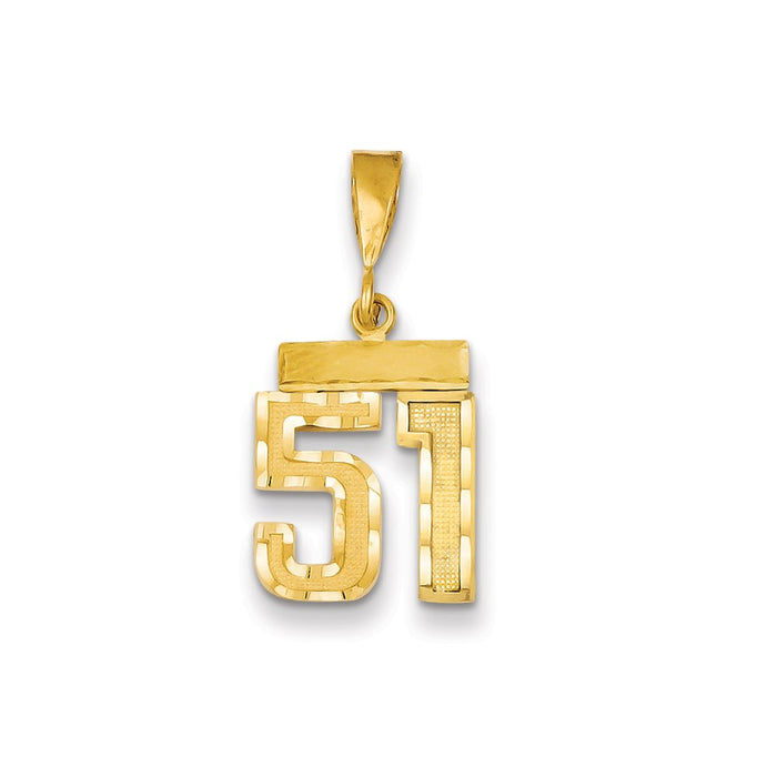 Million Charms 14K Yellow Gold Themed Small Diamond-Cut Number 51 Charm