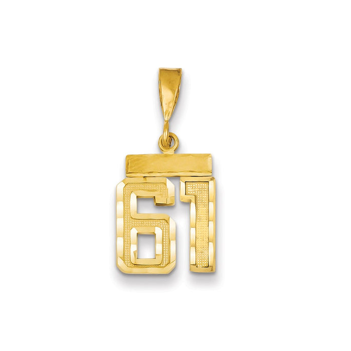 Million Charms 14K Yellow Gold Themed Small Diamond-Cut Number 61 Charm