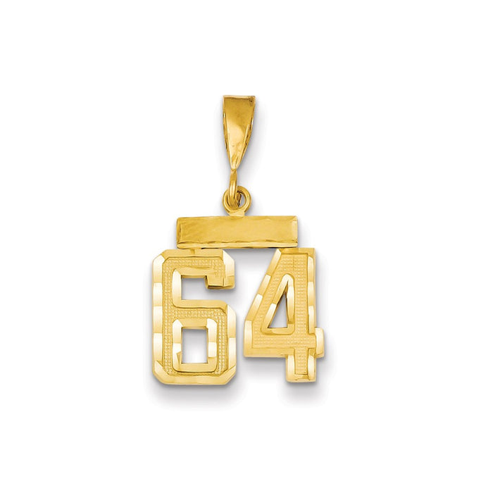 Million Charms 14K Yellow Gold Themed Small Diamond-Cut Number 64 Charm