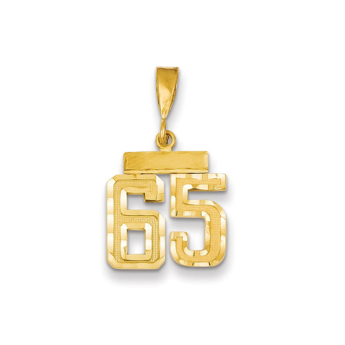 Million Charms 14K Yellow Gold Themed Small Diamond-Cut Number 65 Charm