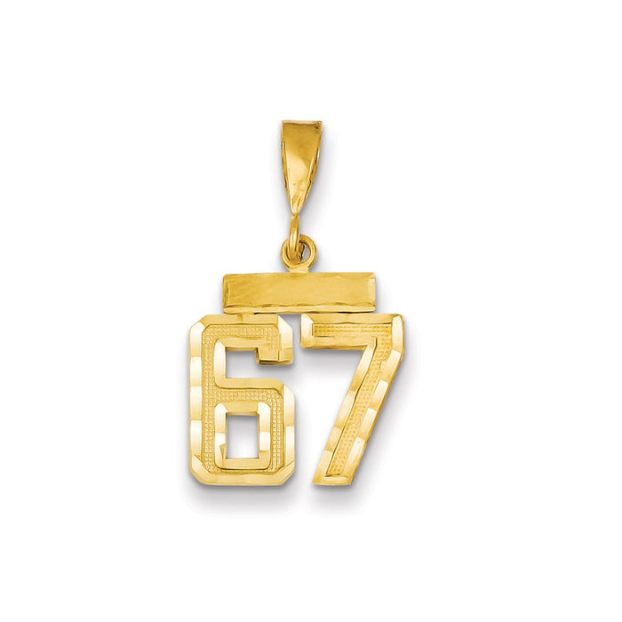 Million Charms 14K Yellow Gold Themed Small Diamond-Cut Number 67 Charm