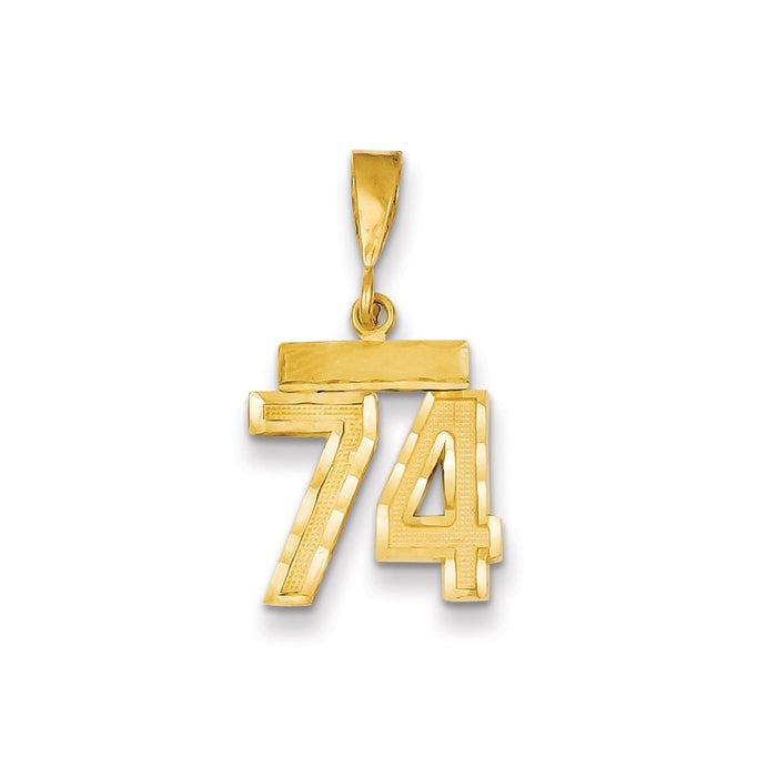 Million Charms 14K Yellow Gold Themed Small Diamond-Cut Number 74 Charm