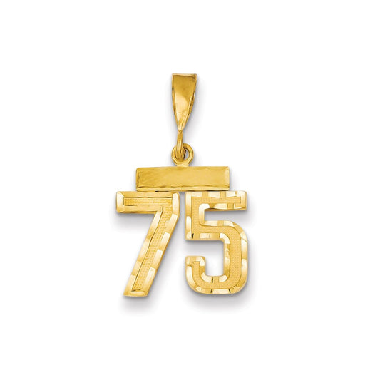 Million Charms 14K Yellow Gold Themed Small Diamond-Cut Number 75 Charm