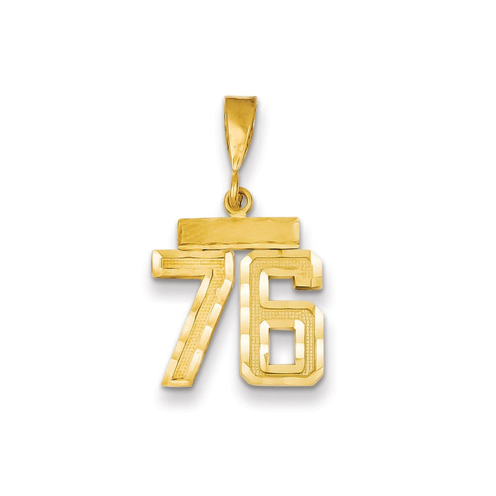 Million Charms 14K Yellow Gold Themed Small Diamond-Cut Number 76 Charm