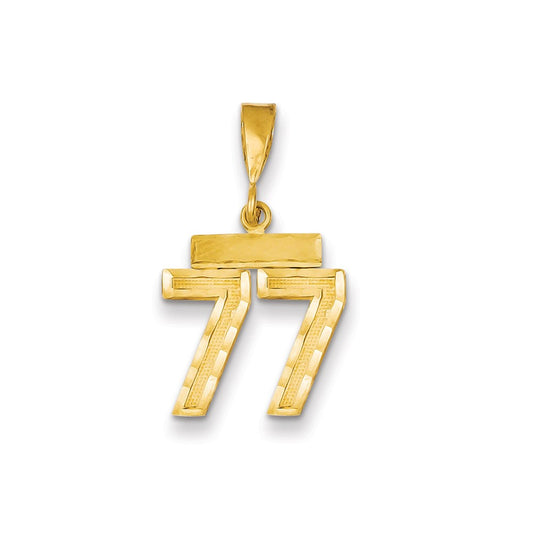 Million Charms 14K Yellow Gold Themed Small Diamond-Cut Number 77 Charm