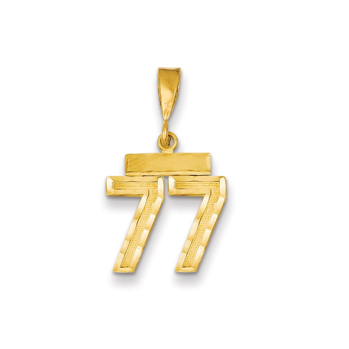 Million Charms 14K Yellow Gold Themed Small Diamond-Cut Number 77 Charm