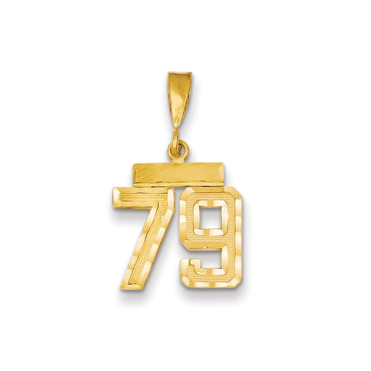 Million Charms 14K Yellow Gold Themed Small Diamond-Cut Number 79 Charm